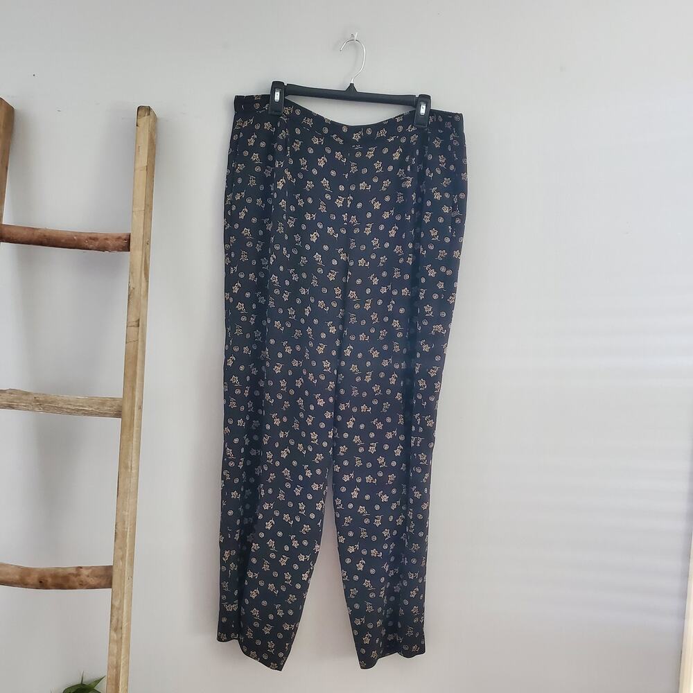 Pendleton Vintage Black Classic Floral Print Sheer Loose Fit Pants Size 14
